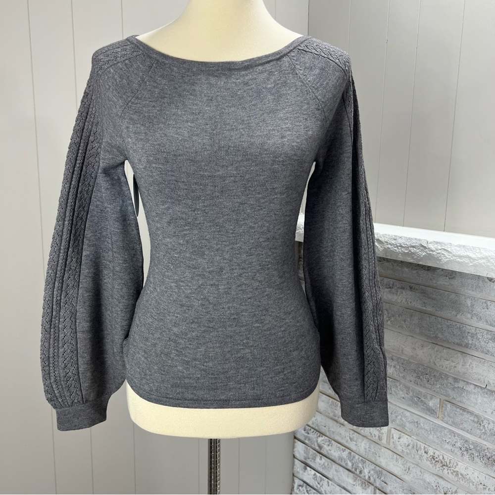 Hill House Home Graydon Grey Pointelle Knit Detail Boatneck Sweater XXS NWT